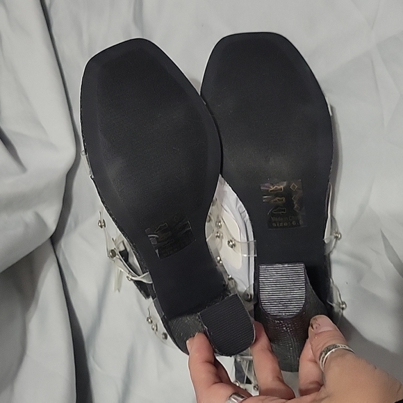 Shoe Republic LA Guinea Lucite Studded & Black Block Heels Sandals - Picture 7 of 7